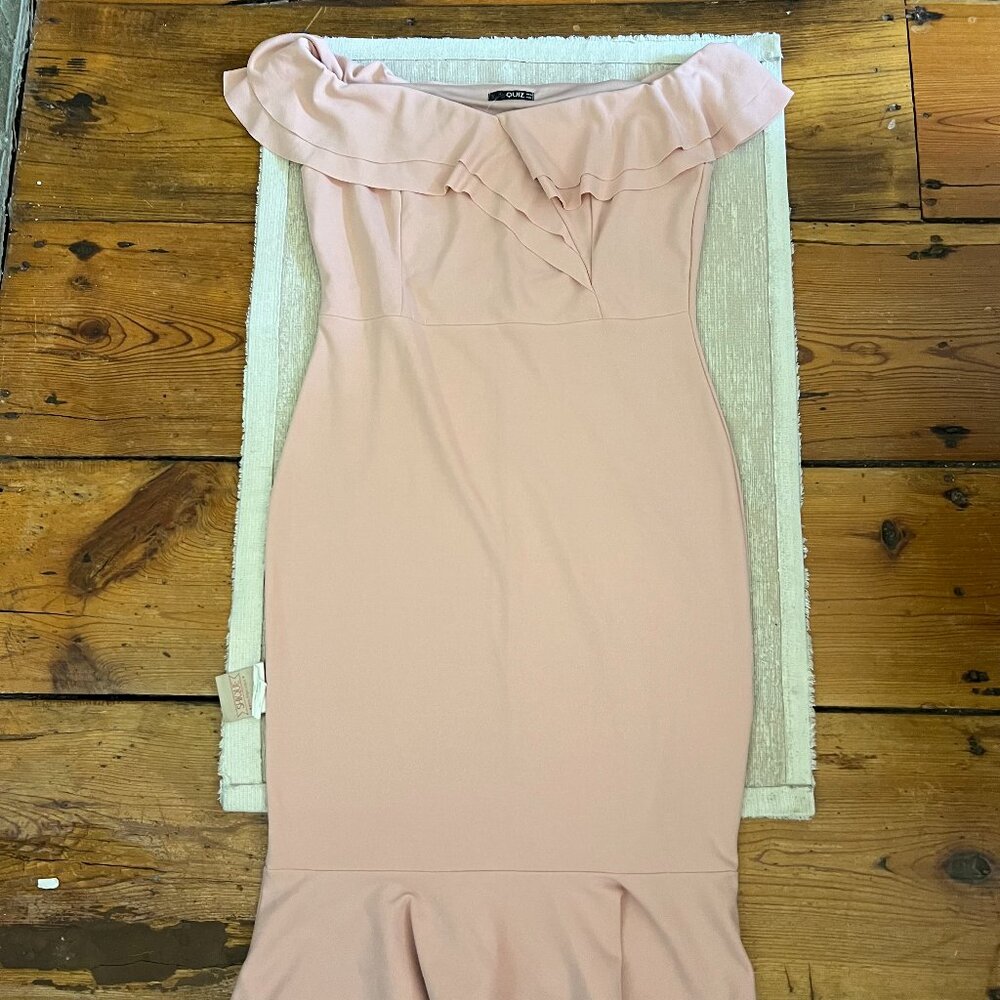 QUIZ Pink Off-Shoulder Ruffle Bodycon Dress